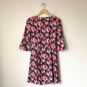 TRUCCO L/S Floral Boat Neck Knee Length Shift Dress